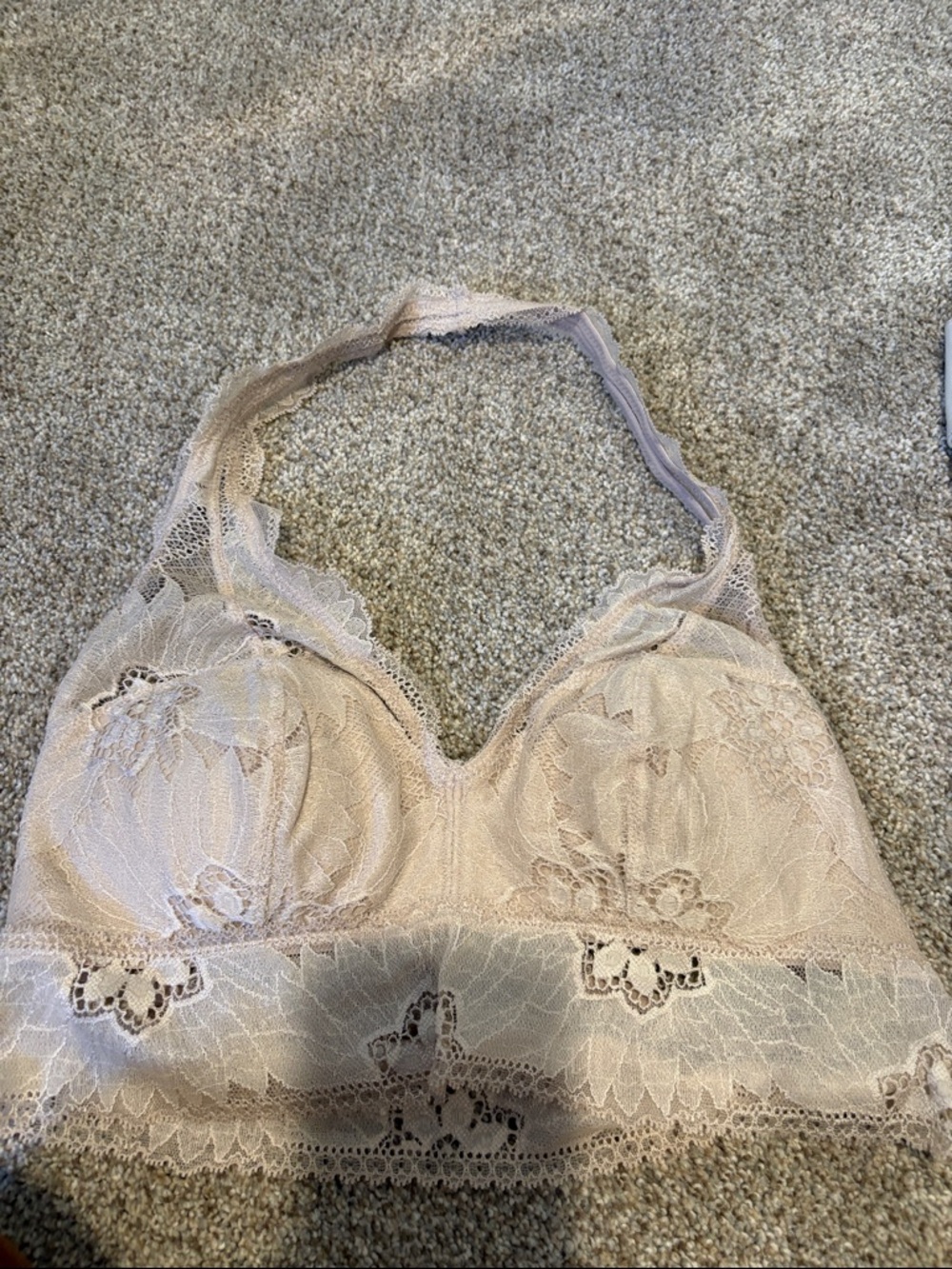 Aerie Lace Bralette Halter in light beige neutral size medium